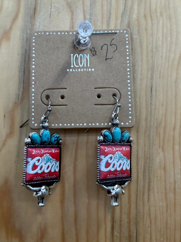 Western Stone Longhorn Coors Water Earrings