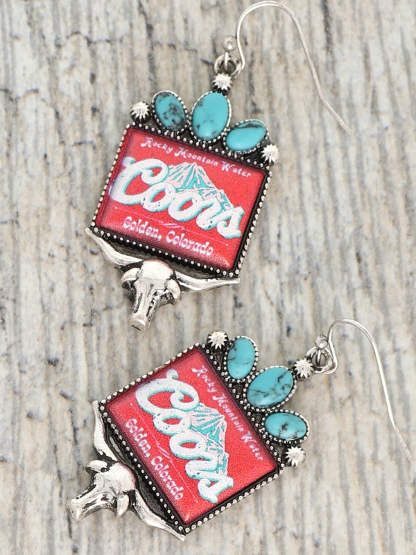Western Stone Longhorn Coors Water Earrings