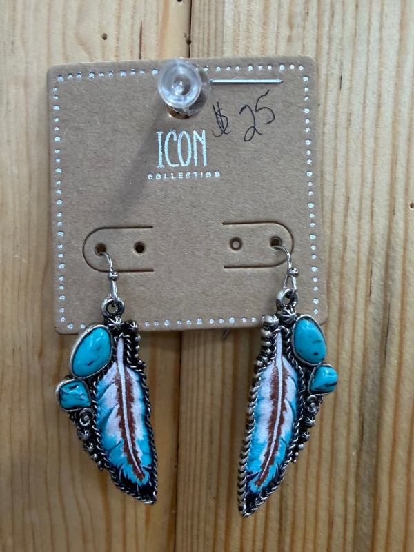 Western Turquoise Feather Post Earrings