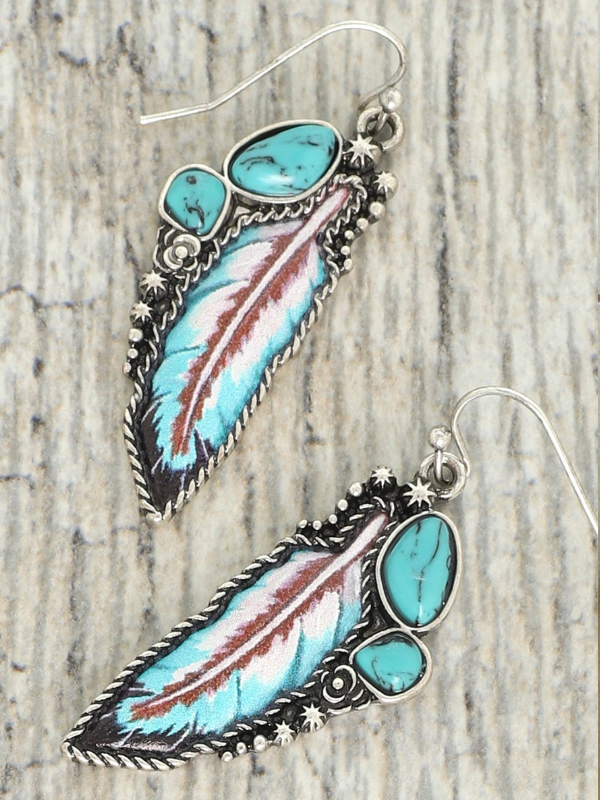 Western Turquoise Feather Post Earrings