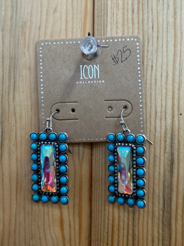 Western Vertical Turquoise Bar Earrings