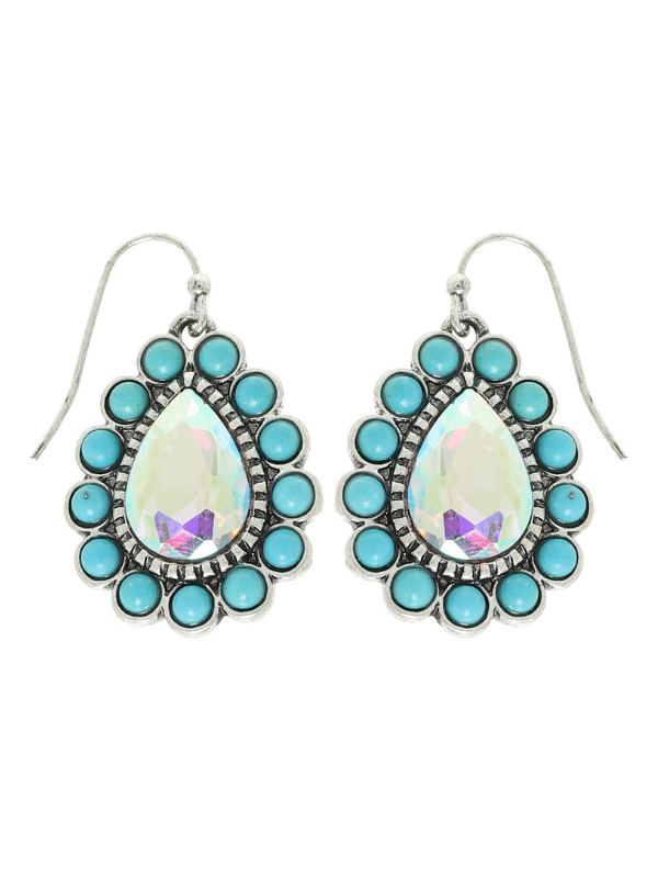 Chic Western Turquoise Haloed Teardrop Crystal Earrings