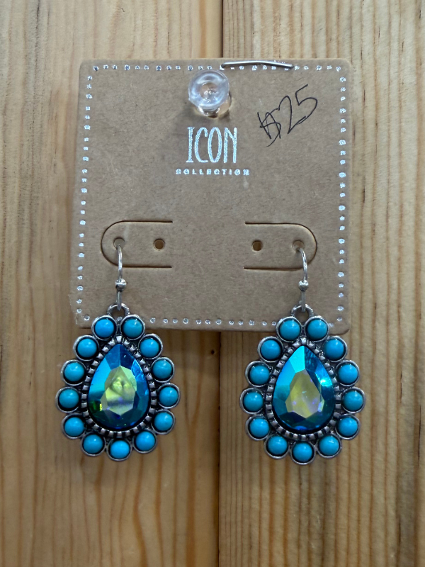 Chic Western Turquoise Haloed Teardrop Crystal Earrings
