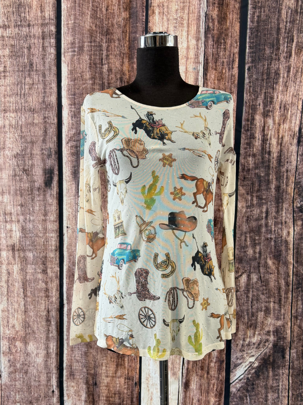 Origami Sparkly Long Sleeve Sheer Mesh Top