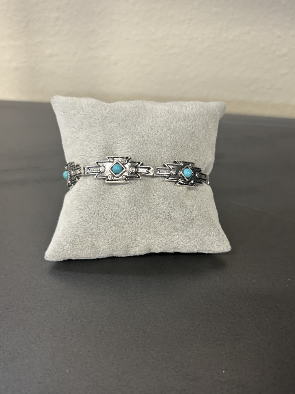 Aztec Print With Silver Stretch Bracelet