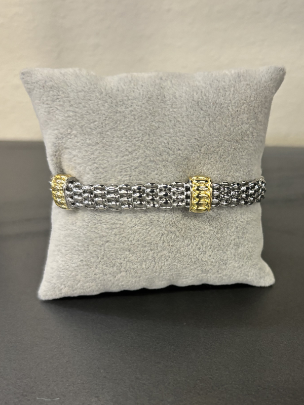 Twisted Silver with Gold Charms Bracelet