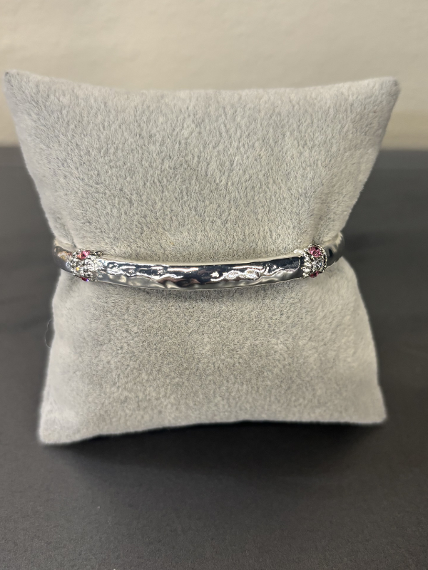 Silver With Pink Stones Stretch Bracelet