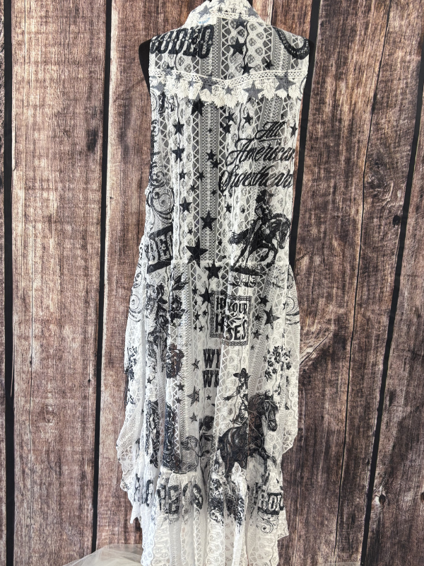 Origami Flowy High-Low Lace Boho Duster Vest