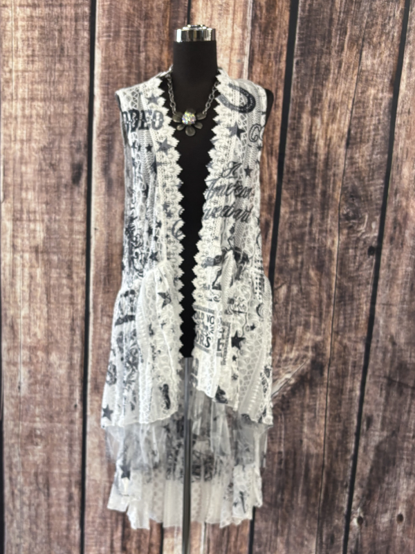 Origami Flowy High-Low Lace Boho Duster Vest