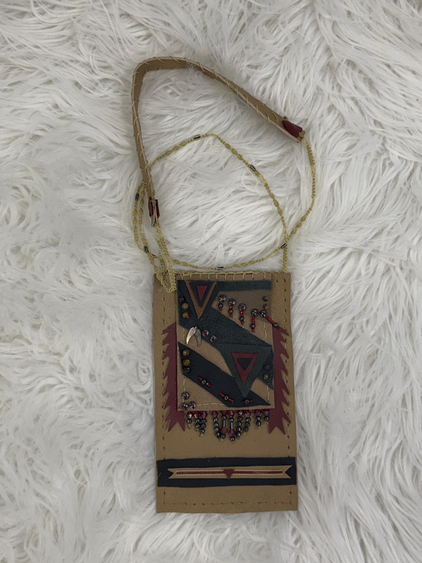 Brown Patterned Double Pocket Cell Phone Crossbody