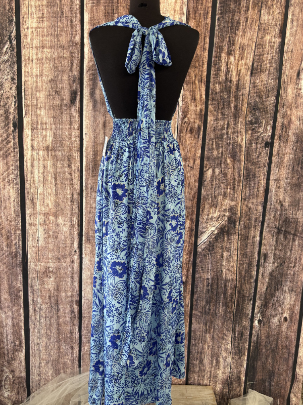 Long Tie Back Boho Dress Blue