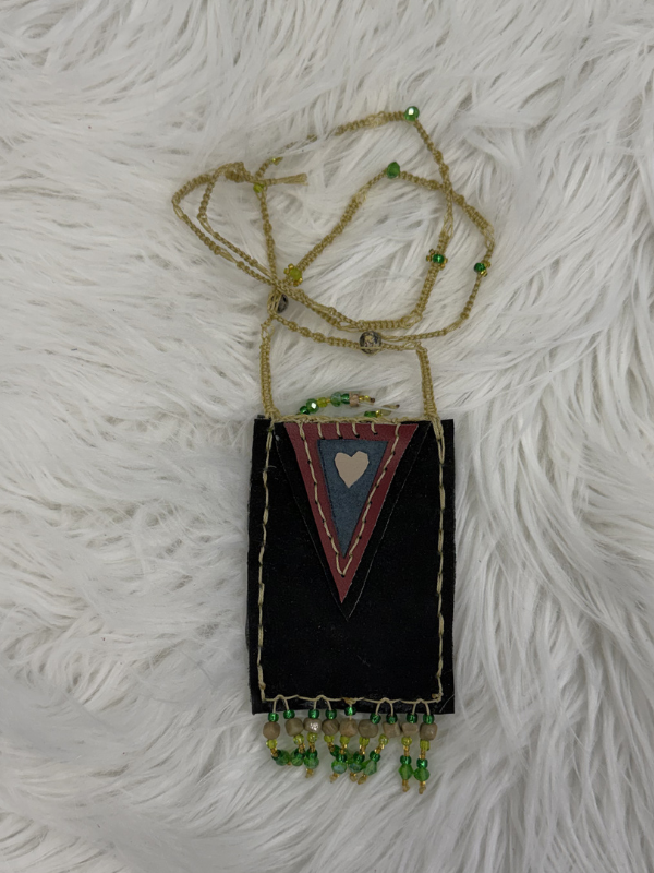 Green and Yellow with Beads Cell Phone Crossbody