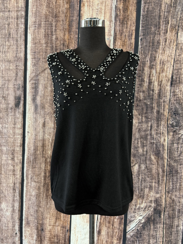 Vocal Embellished Cutout Front Muscle Tank Black