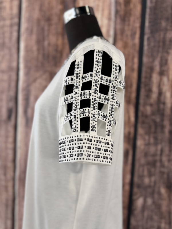 Vocal Embellished Stud Strap T Shirt White