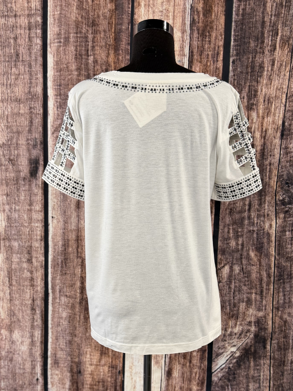 Vocal Embellished Stud Strap T Shirt White