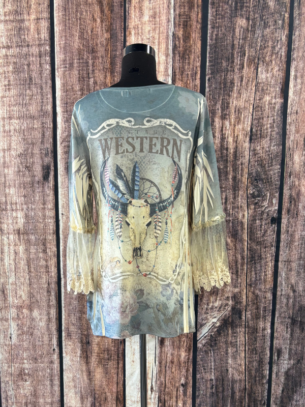 Origami Tunic Top With Lace Sleeve