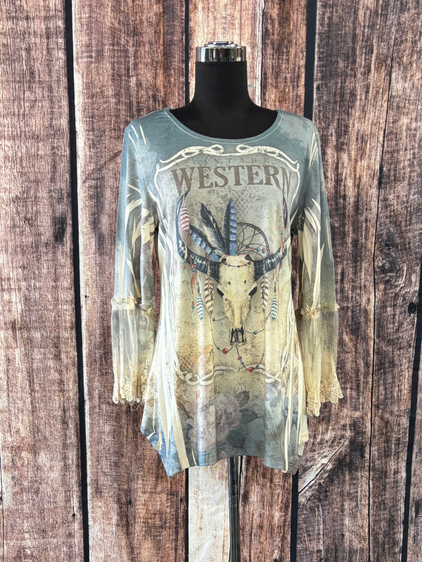 Origami Tunic Top With Lace Sleeve