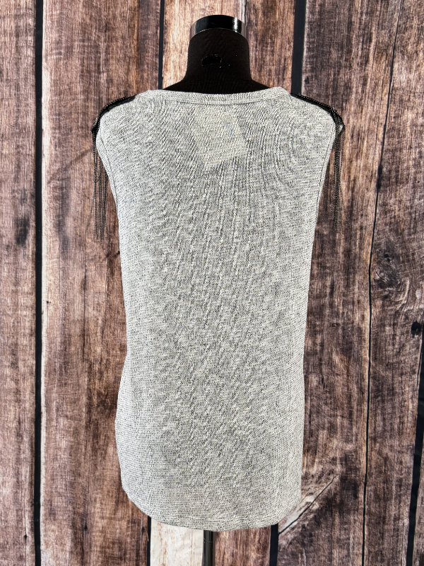 Vocal Sleeveless Top With Star Beads Fringe Grey