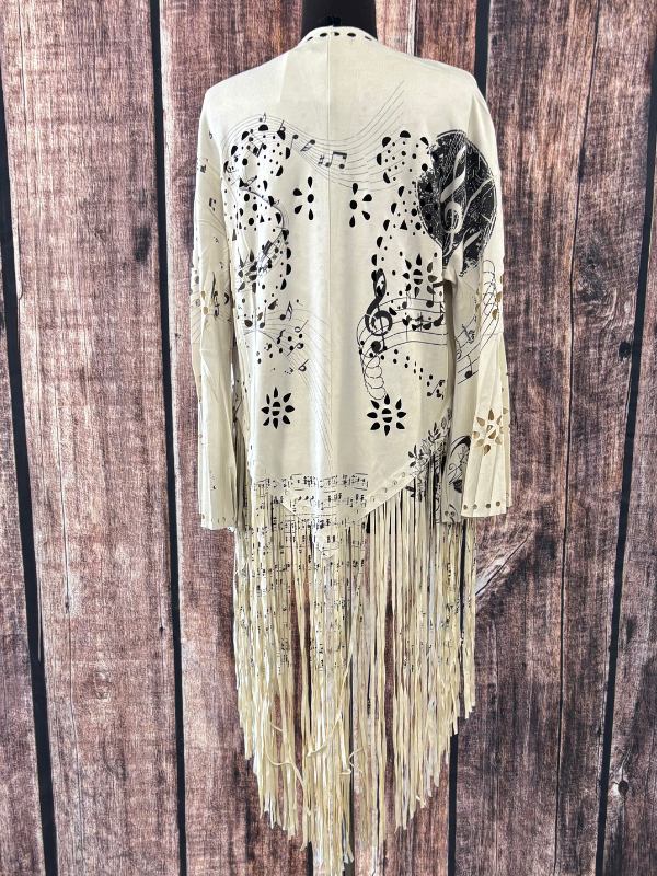 Origami Buttery Faux Suede With Fringe Trim Music Notes