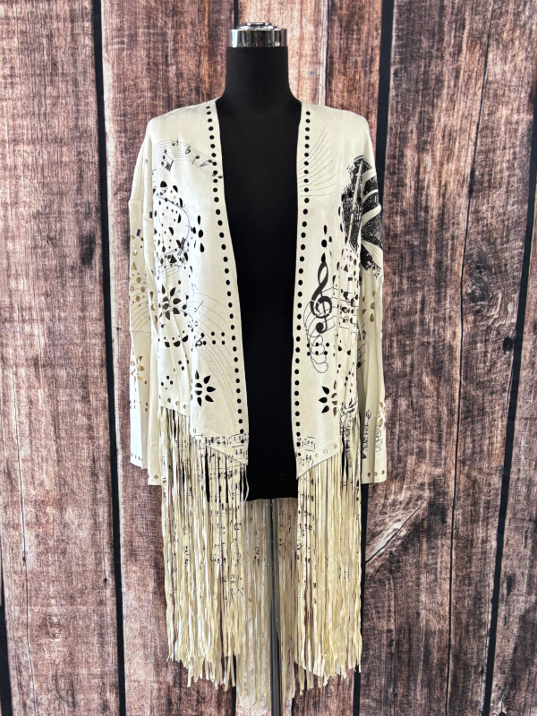 Origami Buttery Faux Suede With Fringe Trim Music Notes