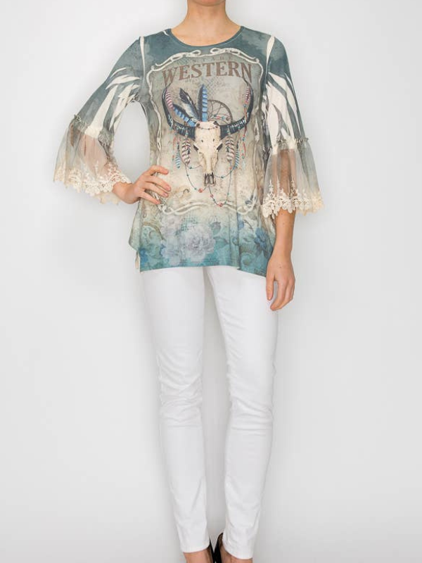 Origami Tunic Top With Lace Sleeve