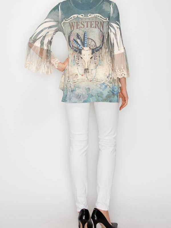 Origami Tunic Top With Lace Sleeve