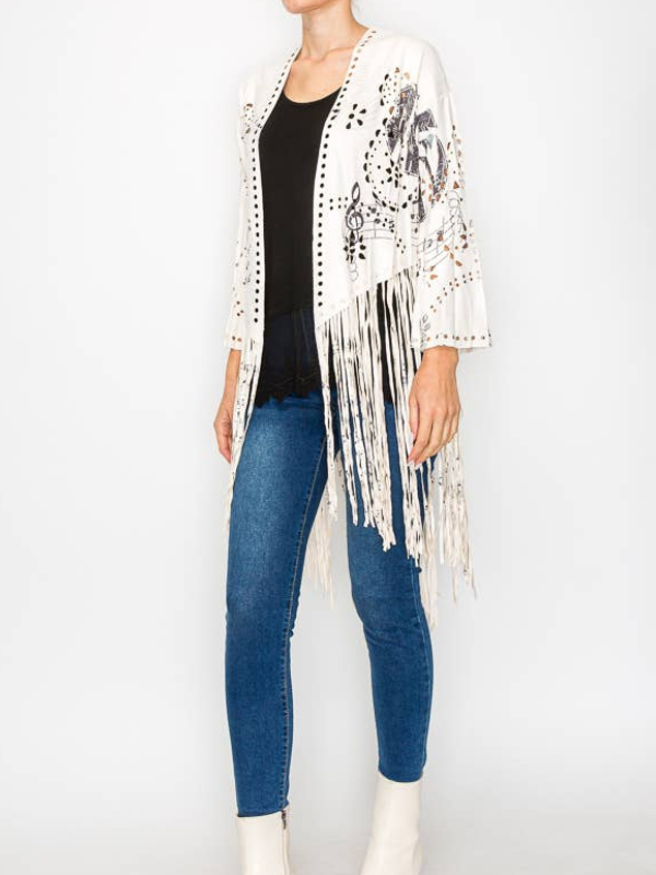 Origami Buttery Faux Suede With Fringe Trim Music Notes