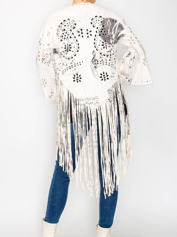 Origami Buttery Faux Suede With Fringe Trim Music Notes