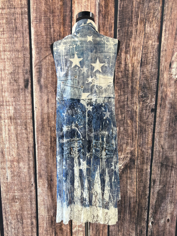 Origami Faux Suede Cropped Vest With Long Lace Sleeve Stars