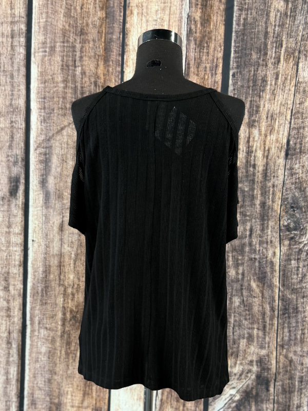 Vocal Open Shoulder Short Sleeve Top with Fringe