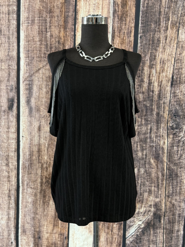 Vocal Open Shoulder Short Sleeve Top with Fringe