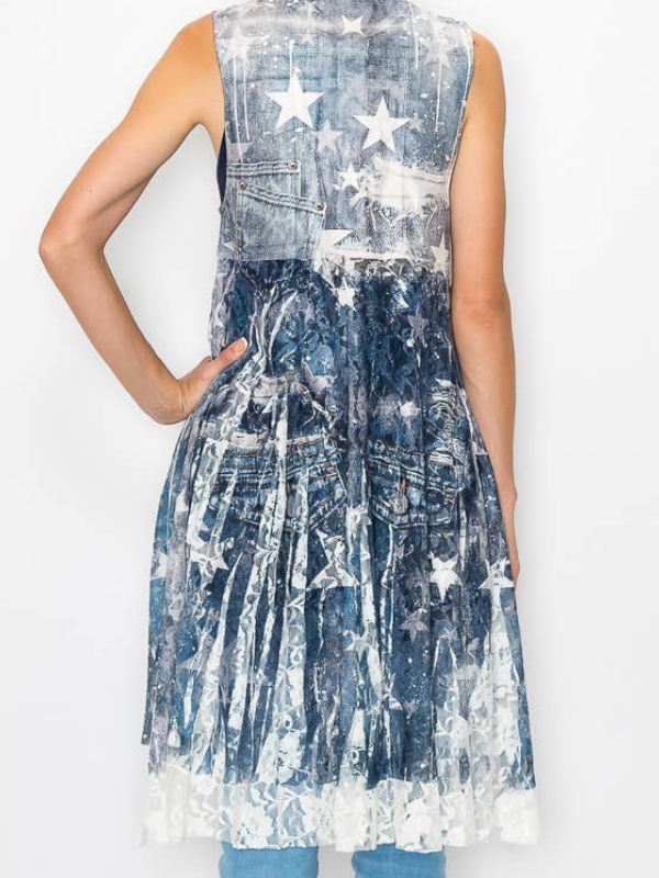 Origami Faux Suede Cropped Vest With Long Lace Sleeve Stars