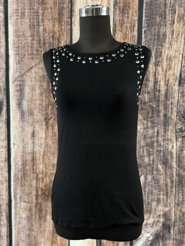 Vocal Sleeveless Top With Studs Black