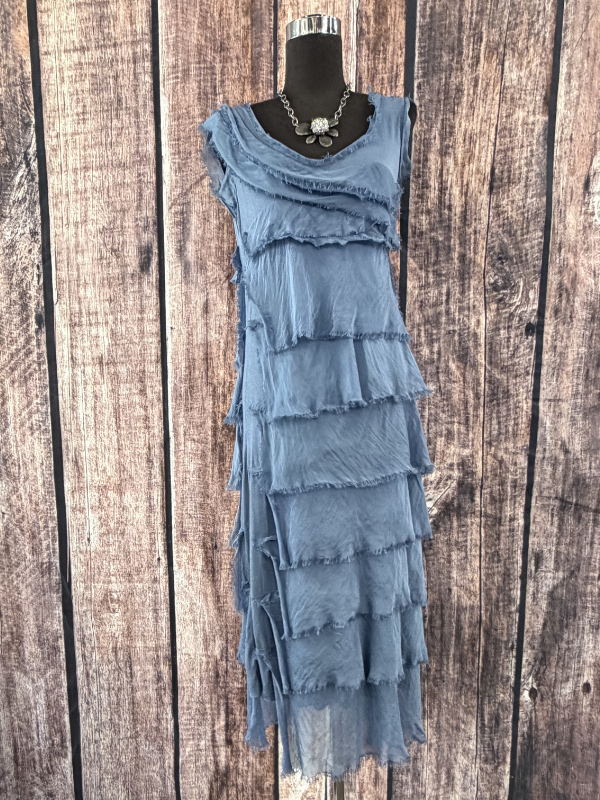 Dance in Paris - Women's Sleeveless Solid Maxi Dress Denim Blue