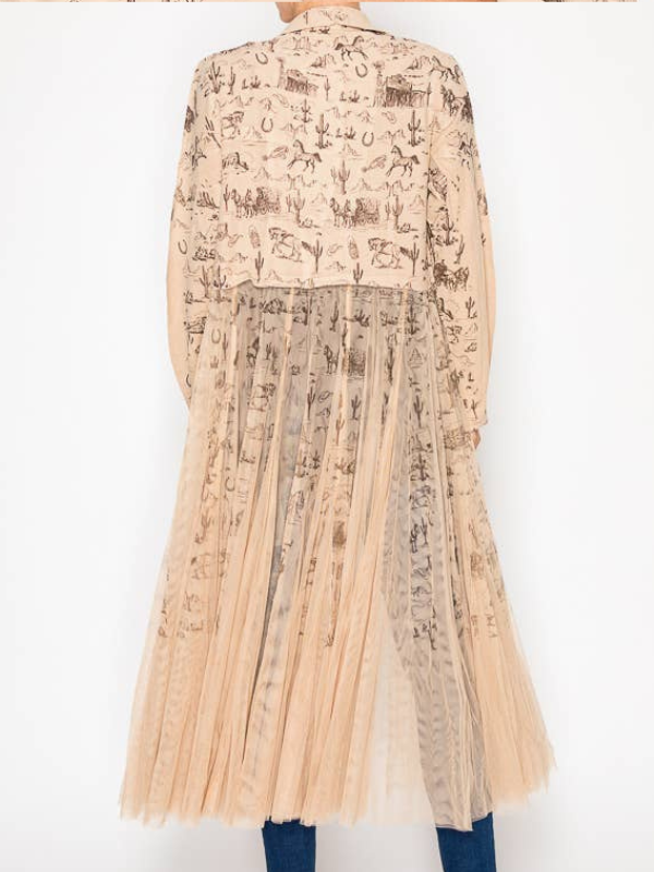 Origami Chic Contrast Longline Blazer Jacket With Mesh Tulle Panel