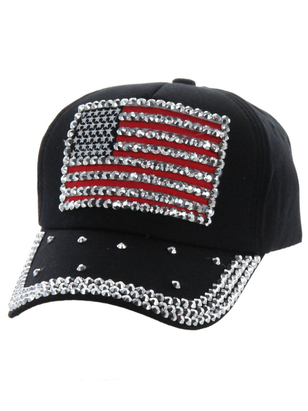 Black Rhinestone American Flag Denim Baseball Cap