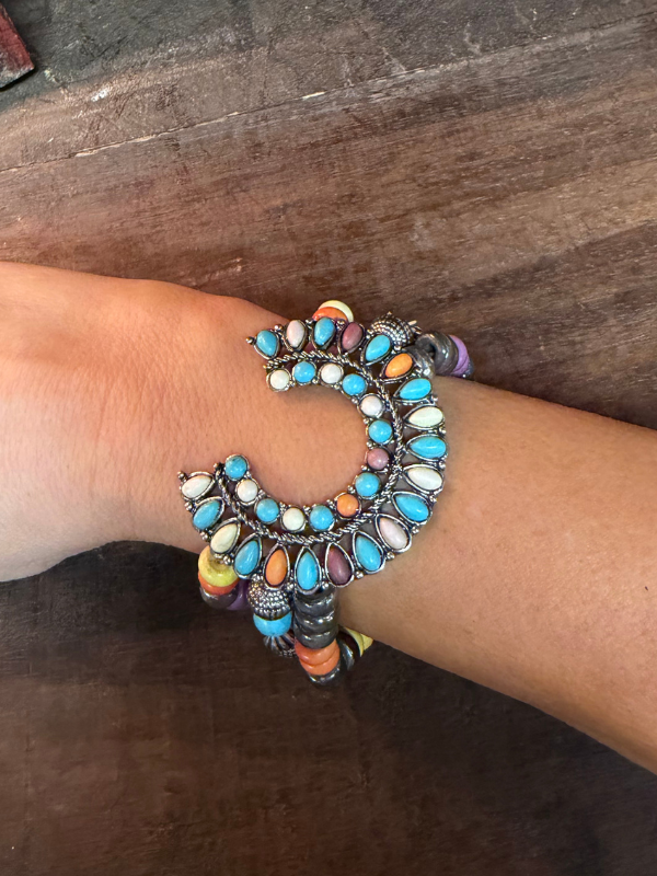 Western Semi Stone Squash Blossom Concho Beaded Bracelet