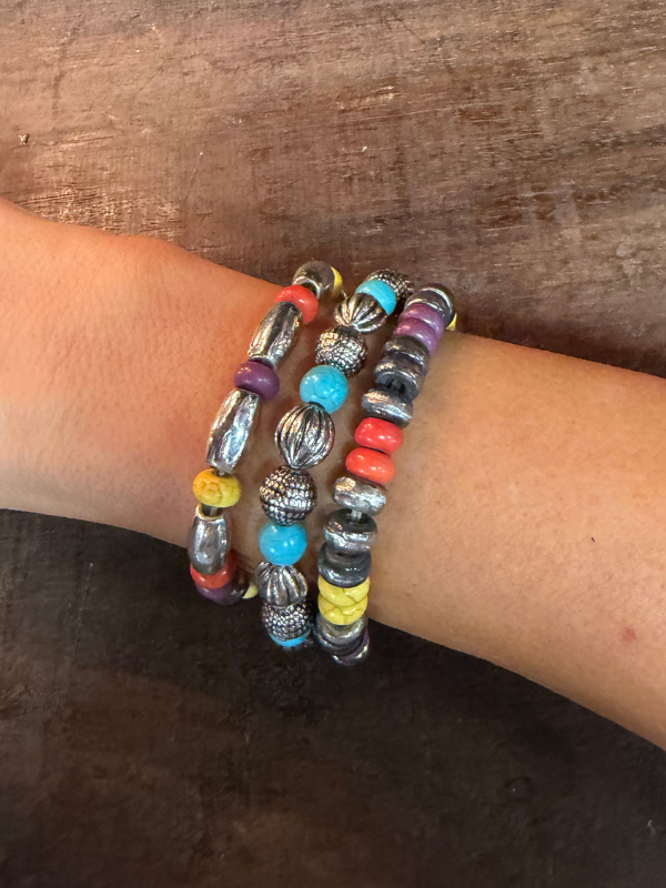 Western Semi Stone Squash Blossom Concho Beaded Bracelet