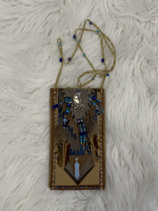 Navy & Brown Beaded Cell Phone Crossbody