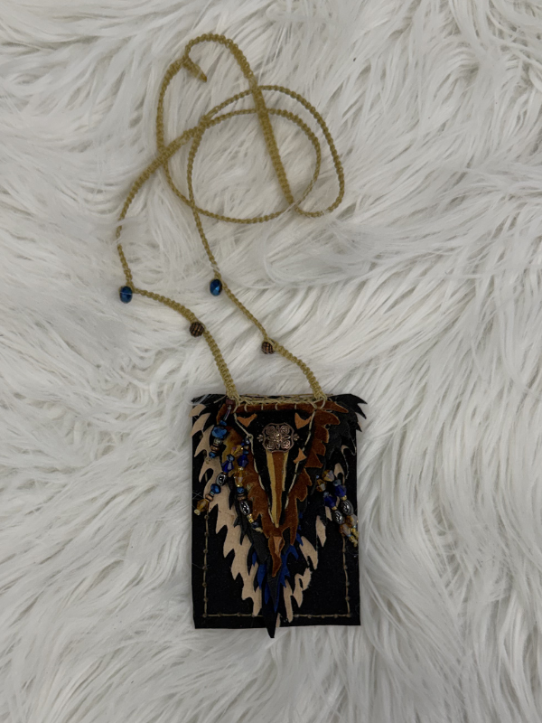 Navy & Brown & Black Beaded Cell Phone Crossbody