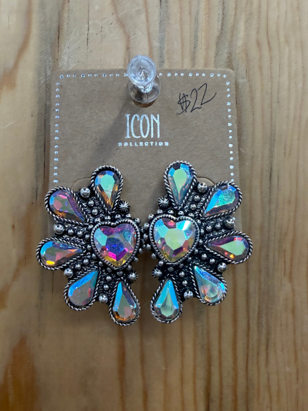 Clear Western Half Heart Concho Post Earrings