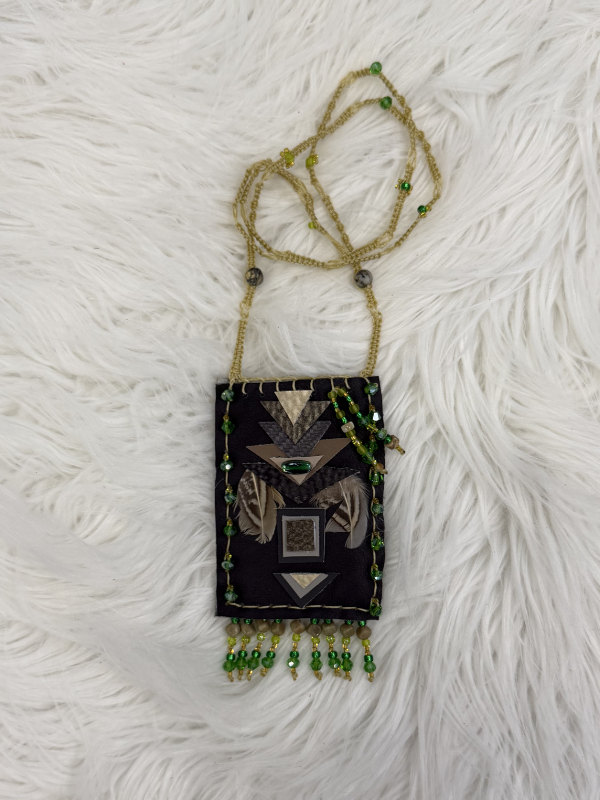 Green and Yellow with Beads Cell Phone Crossbody