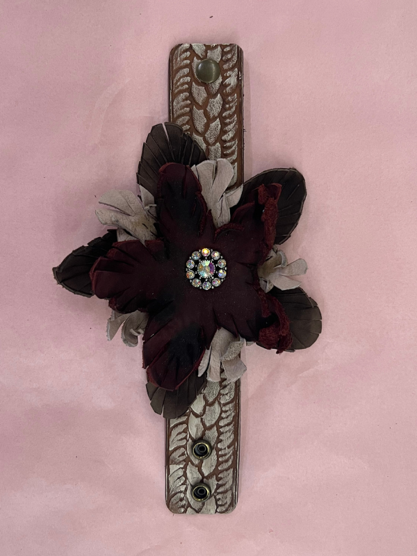 Burgundy Leather Flower Bracelet A Rare Bird