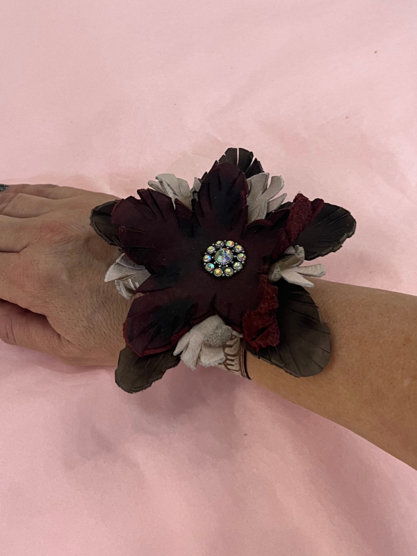 Burgundy Leather Flower Bracelet A Rare Bird