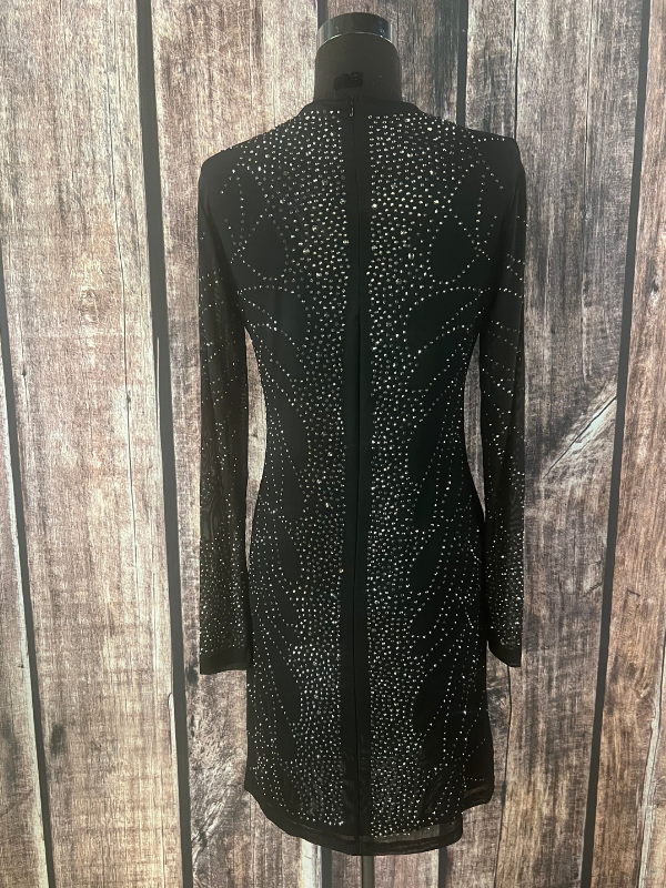 black dress silver studs Faux Leather Stud Seam Dress bebe