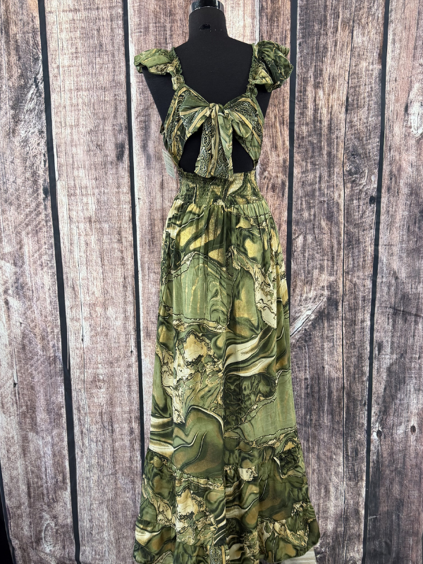 Ruffle Sleeve Green Dress