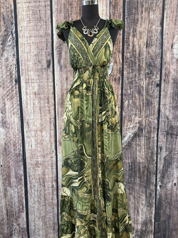 Ruffle Sleeve Green Dress