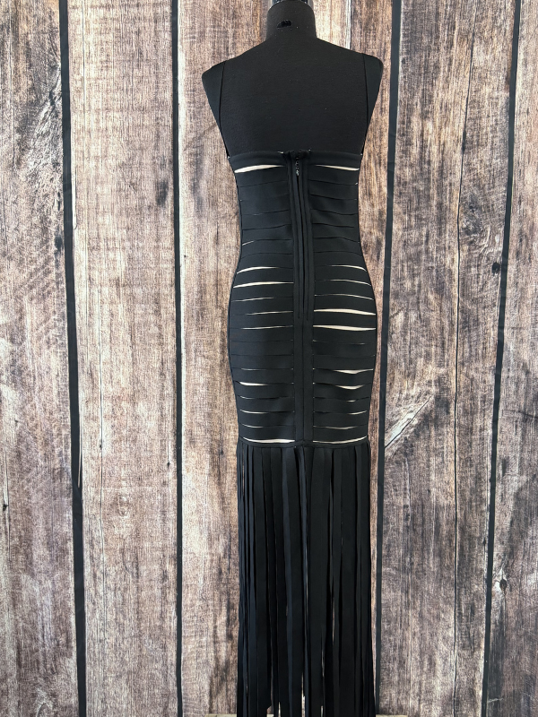 Black and Tan Ripped Fringe Dress