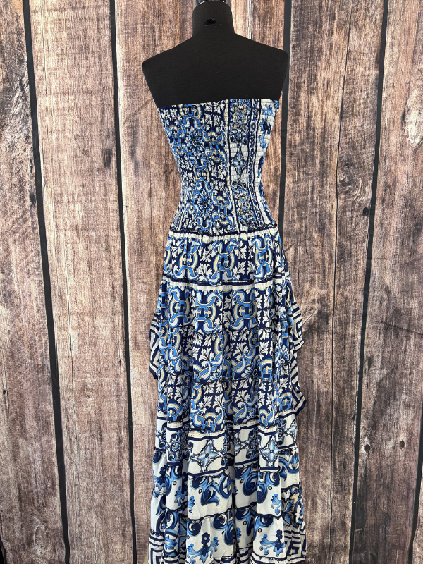 Blue Geometric Stretch High Low Dress