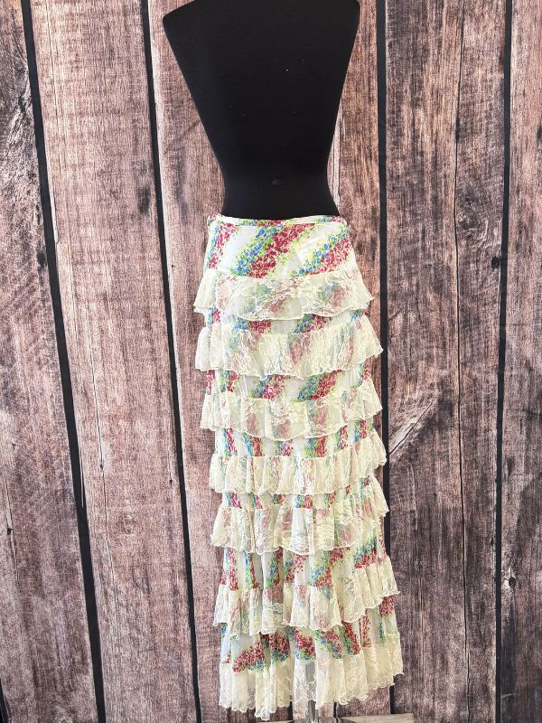 Green, Red, Tan Stripped Floral Printed Skirt Marrika Nakk Skirt